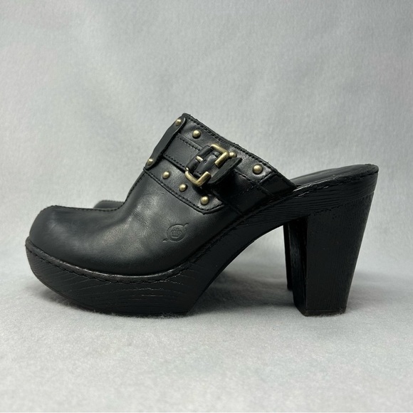 Born Womens Clogs Black Leather Size 9/40.5  Mules Slip On Buckle - Picture 4 of 12